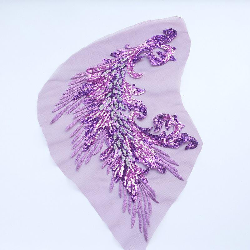 Embroidery Patches Sewing Accessories Feather Sequined Lace Craft Phoenix Tail DIY Sequins Patches
