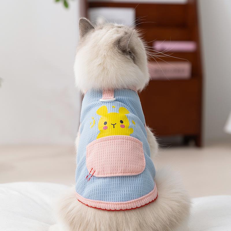 Cat clothes Cartoon pocket vest Spring and summer thin breathable bipeg blue cat kitten puppy pet clothes