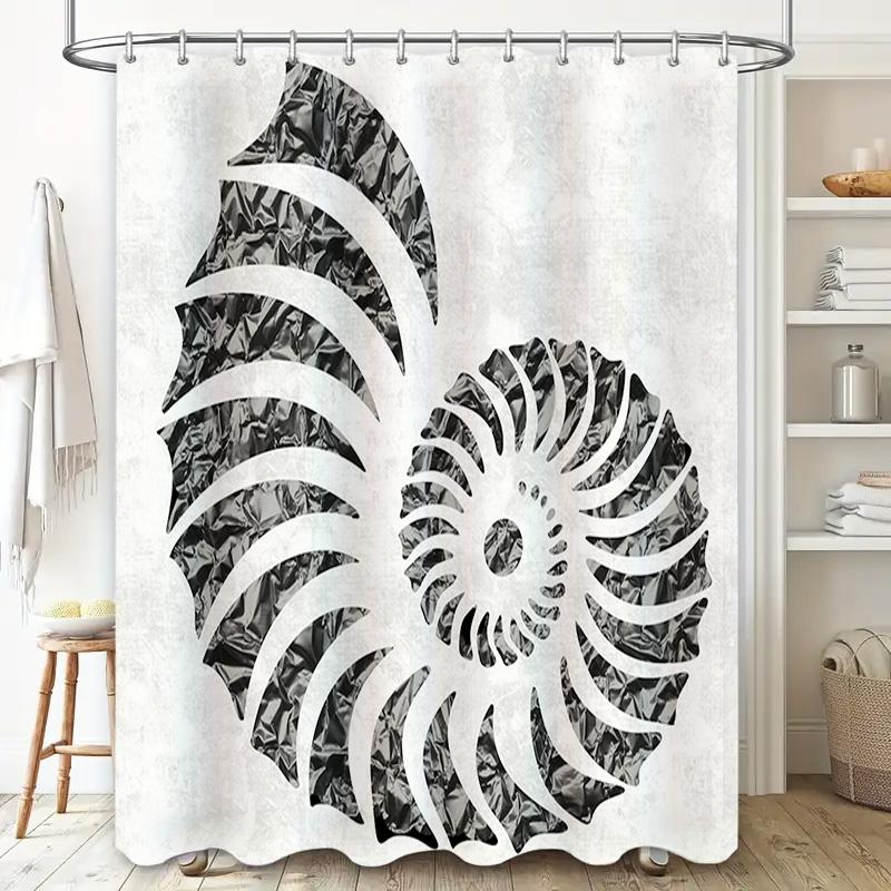Modern Bathroom Shower Curtain Fabric Print Deco Decorative Waterproof TPU White with Black Shell Pattern Home Bath Decor Size 6