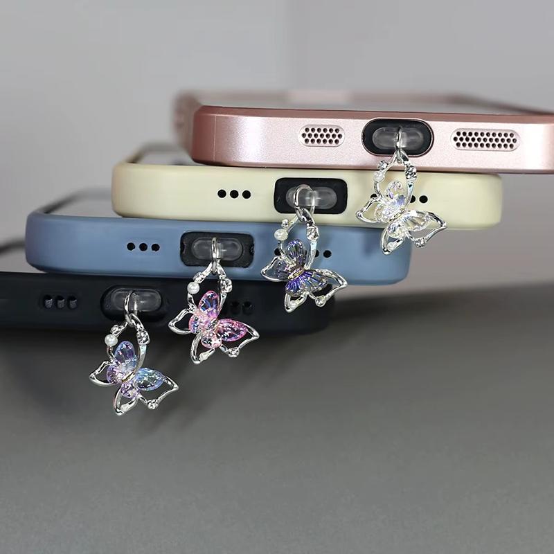 Beautiful Butterfly Phone Dust Plug Accessories Decoration Hanging Pendant for IPhone for Samsung Type-C Charging Port