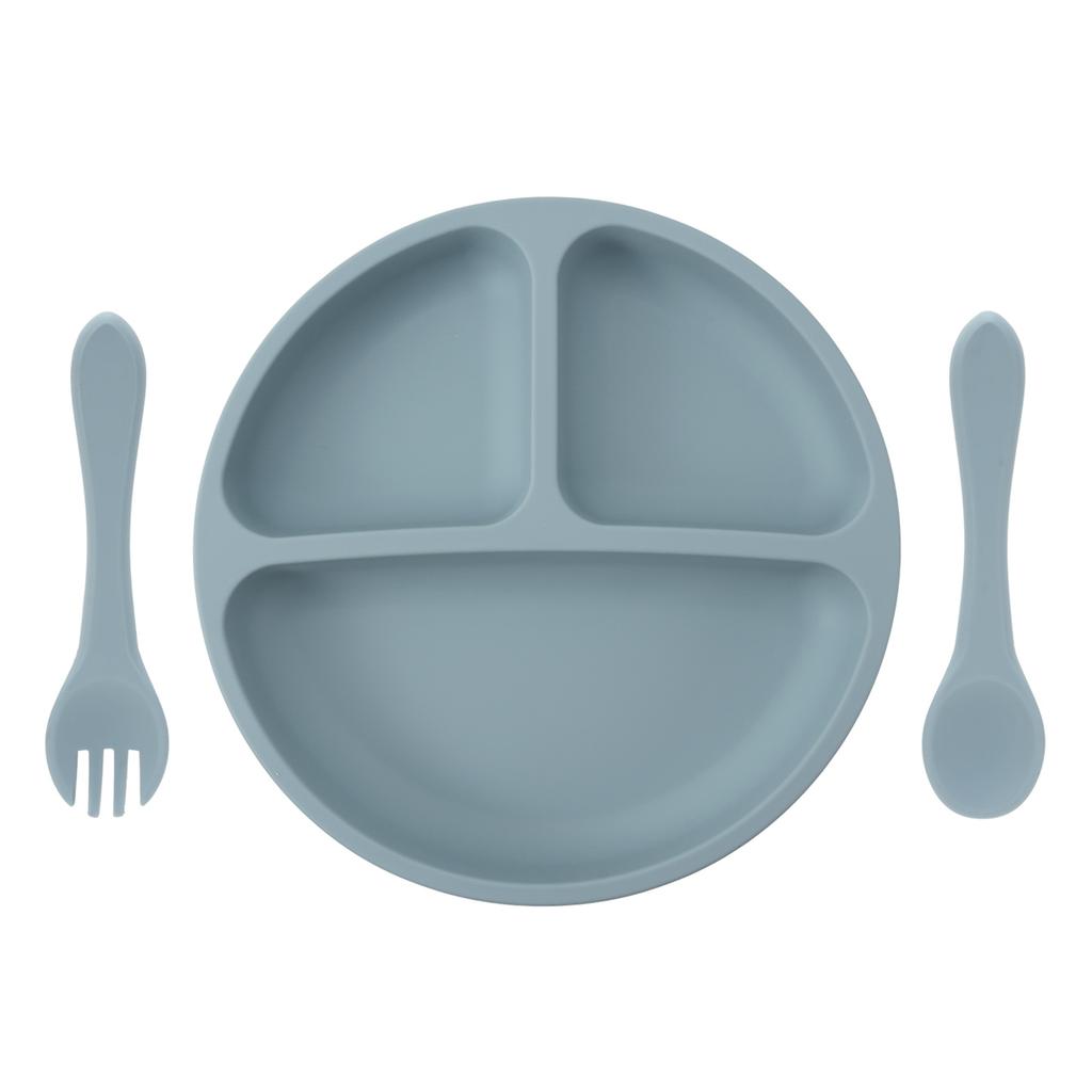 Color Kids 3PCS Baby Feeding Sucker Dishes Plate Set Silicone Tableware With Spoon Fork Training Utensils Children Dinnerware