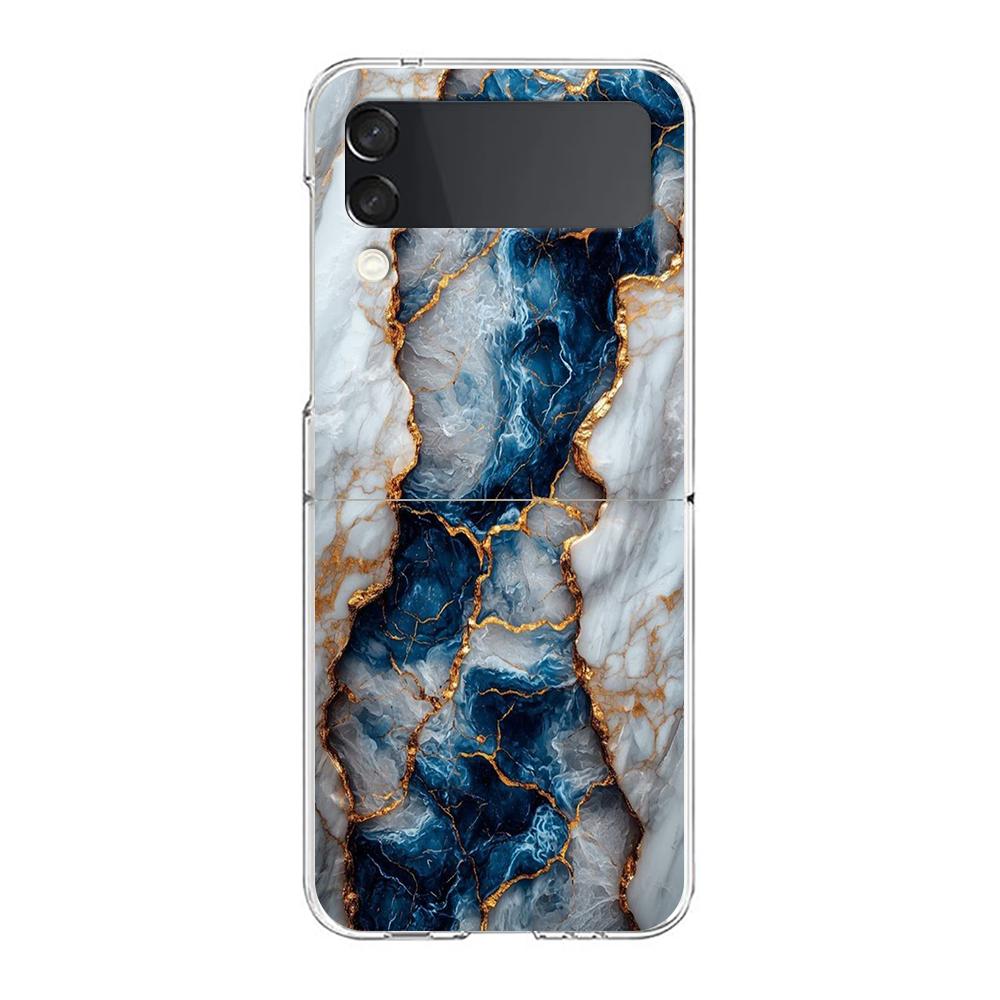 Transparent Phone Case For Samsung Galaxy Z Flip 3 4 5 6 7 Hard Folding PC Z Flip3 Flip4 Cover Marble Stone