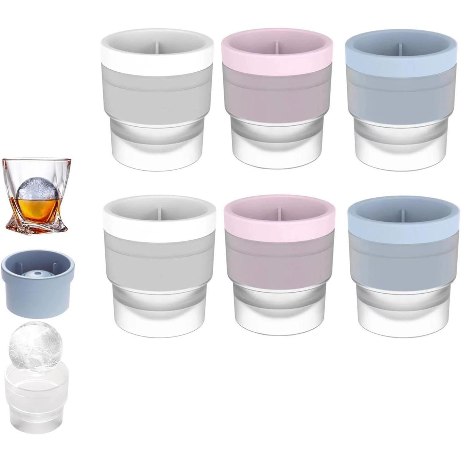 Chiclify Ice Ball Round Ice Cube Mold Easy-Release Sphere Ice Maker Silicone Ice Cube Molds Reusable Round Ice Cube Mold for Jelly Milk Juice 6-Pack