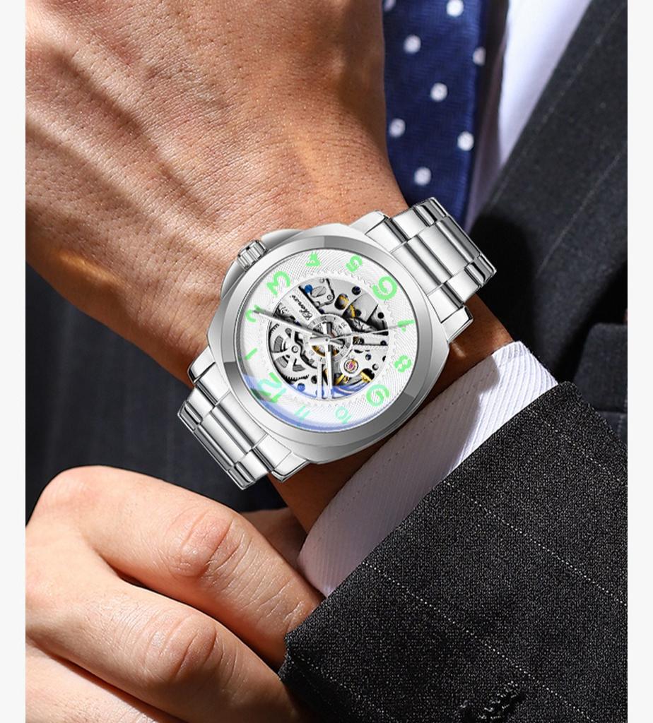 Men Automatic Skeleton Watch Large Dial Mechanical Luminous Fashion Wristwatch
