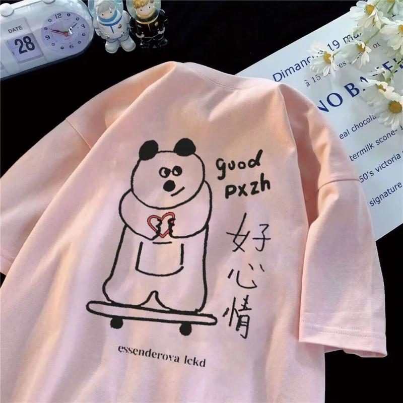 Summer Fashion Cartoon Cute Bear Print Casual T-Shirt Simple Short Sleeve Women Clothing Fashion Summer Streetwear Personality