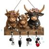 Highland Cow Ornaments Key Holder Wall Mount with 4 Hooks Animal Wooden Towel Key Hooks for Entryway Hallway Farmhouse
