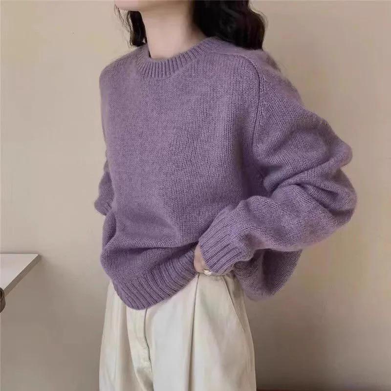 Sweater for Women Autumn Winter Thickened Pullover Warm Knitted Solid Color Long Sleeve Oversize Jumper Tops