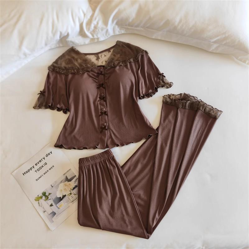 Women's Summer Modal Pajama Set with Chest Pad - Short Sleeve, Lightweight, for Spring and Autumn