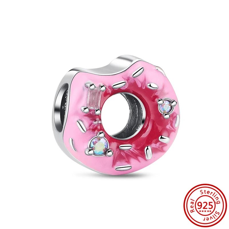 925 Silver Cute Food Pendant Charms Ice Cream Cake Fruit Candy Lollipop Donut Hamburger Pizza Beads DIY Bracelet Jewellery Gift