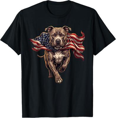 Pitbull Dog Patriotic Pittie American Flag 4th of July USA Unisex Gift T-Shirt