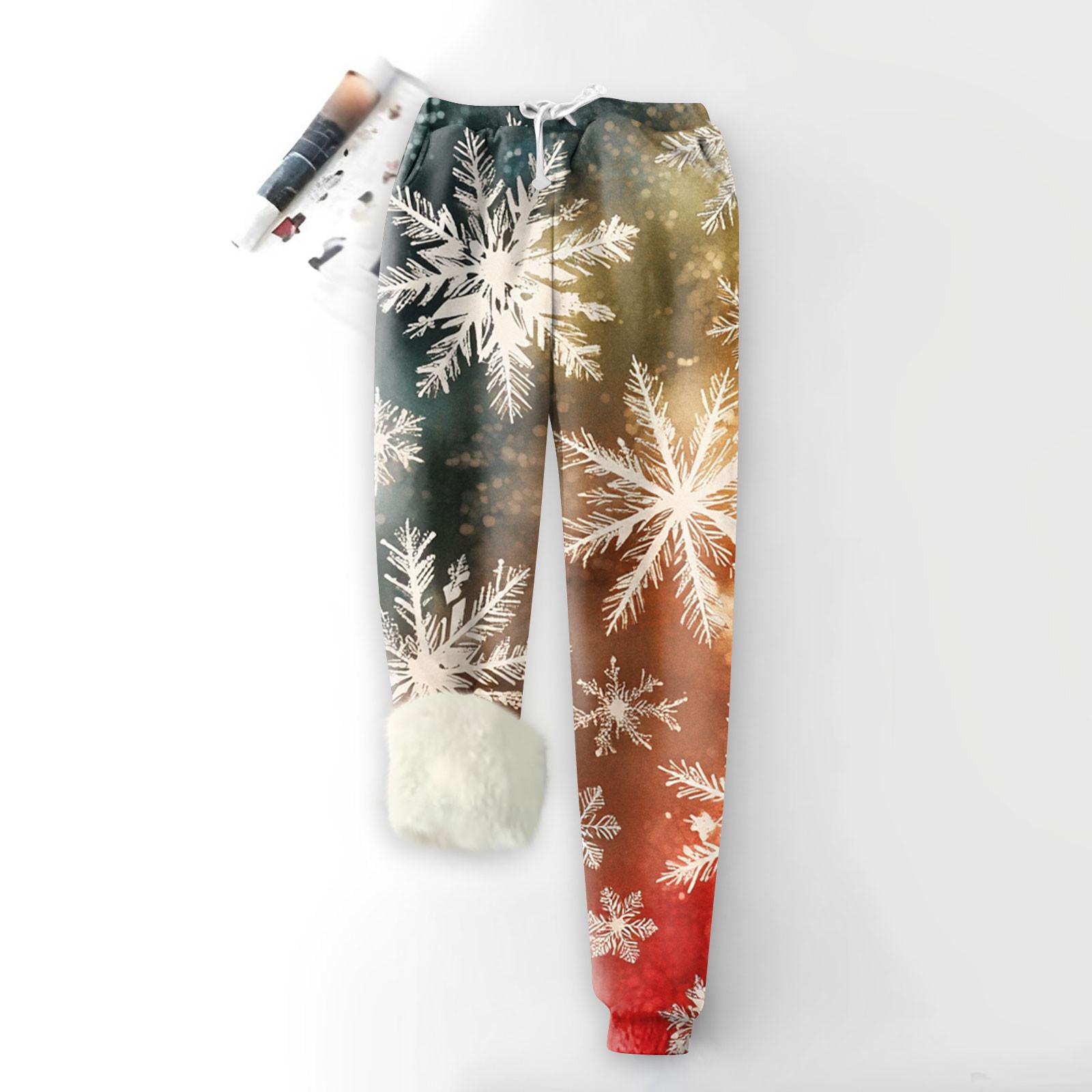 

Женские модные рождественские спортивные свободные утолщенные теплые флисовые брюки с принтом XXXL шафрановый