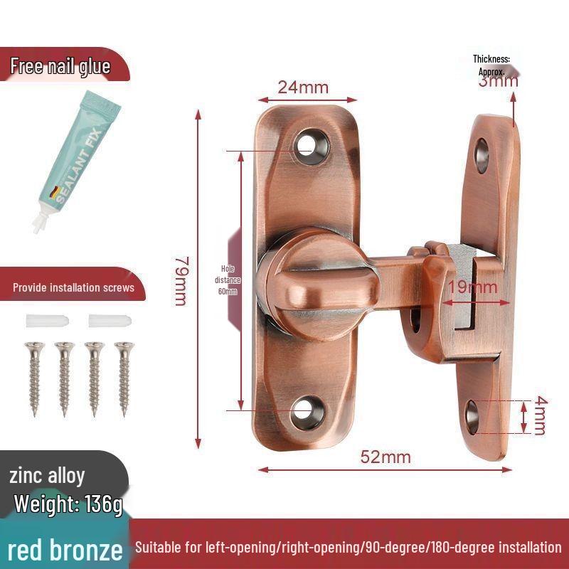 90° Zámek na posuvné dveře (stodolové dveře): Západka bez vrtání, Spona na posuvné dveře, Bezpečnostní šroub