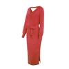 Autumn and Winter Women's Knitted Dress Solid Color Temperament Elegant Slim V-neck Sweater Dresses