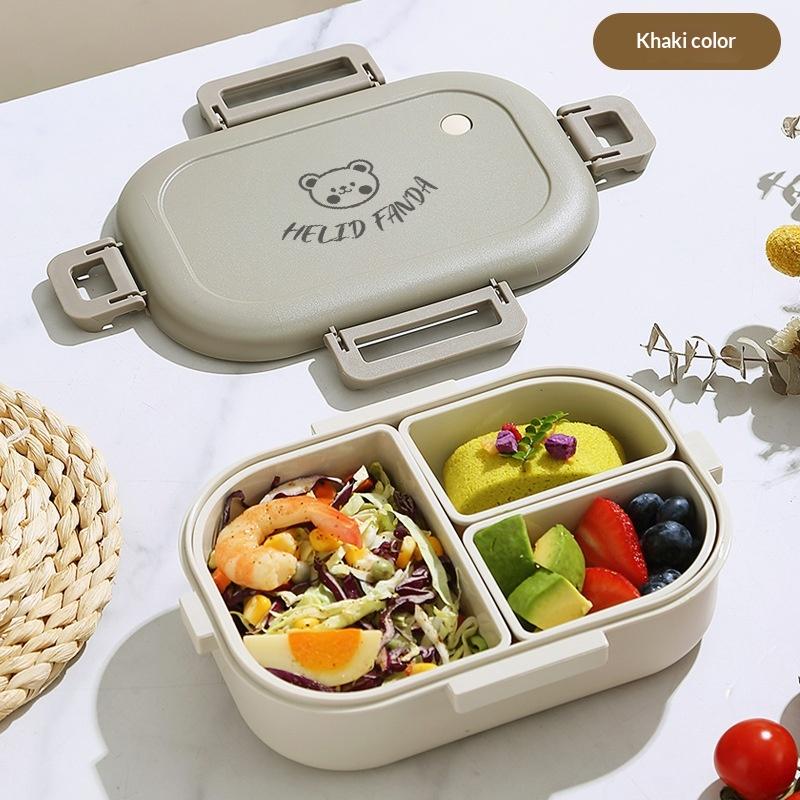 Food Grade 3 Compartment Bento Lunch Box Leak Proof Lid Cute Bear Design Reusable for Adult Office Lunch Use серый