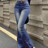 Dívčí Stručné Ins Džíny s Vysokým Pasem Rozšířené Dámské Pružné Bootcut Džínové Kalhoty Dámské Jednobarevné Tenké Zvonové Kalhoty
