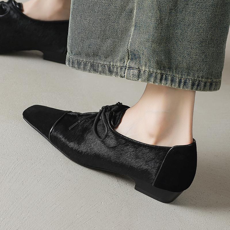 Fashion 2025 New Spring Women Loafers Square Toe Chunky Heel Shoes Genuine Leather Shoes for Women Slip-on Women Pumps Horsehair Shoes