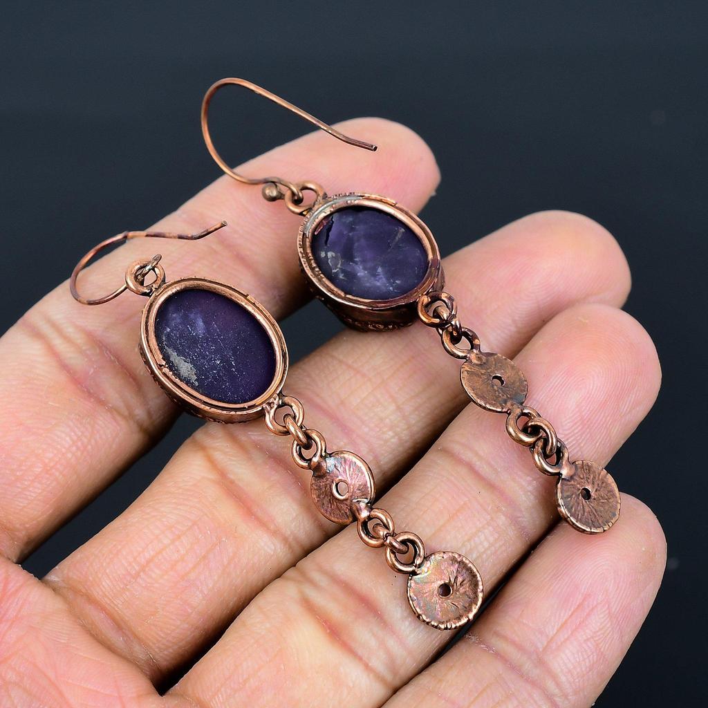 Amethyst Copper Electroformed Earrings, Handmade Gemstone Earrings, Gift For Mom Antique Jewelry