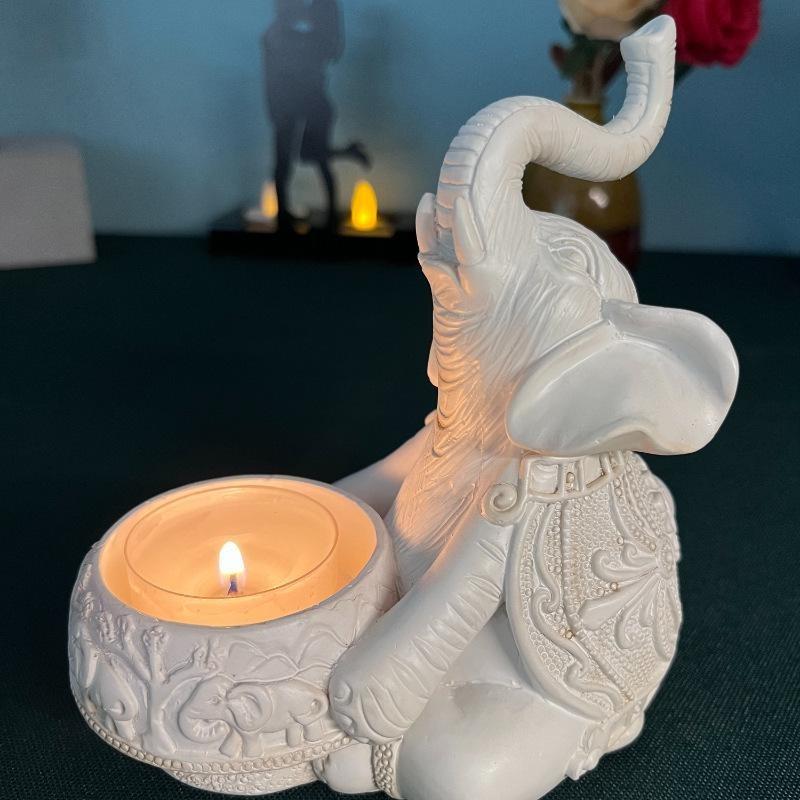 Animal Candle Holders Elephant Trunks Up Sculpture Tealight Candle Holder Decorative Small Candle Stick Holders Good Lucky Gifts