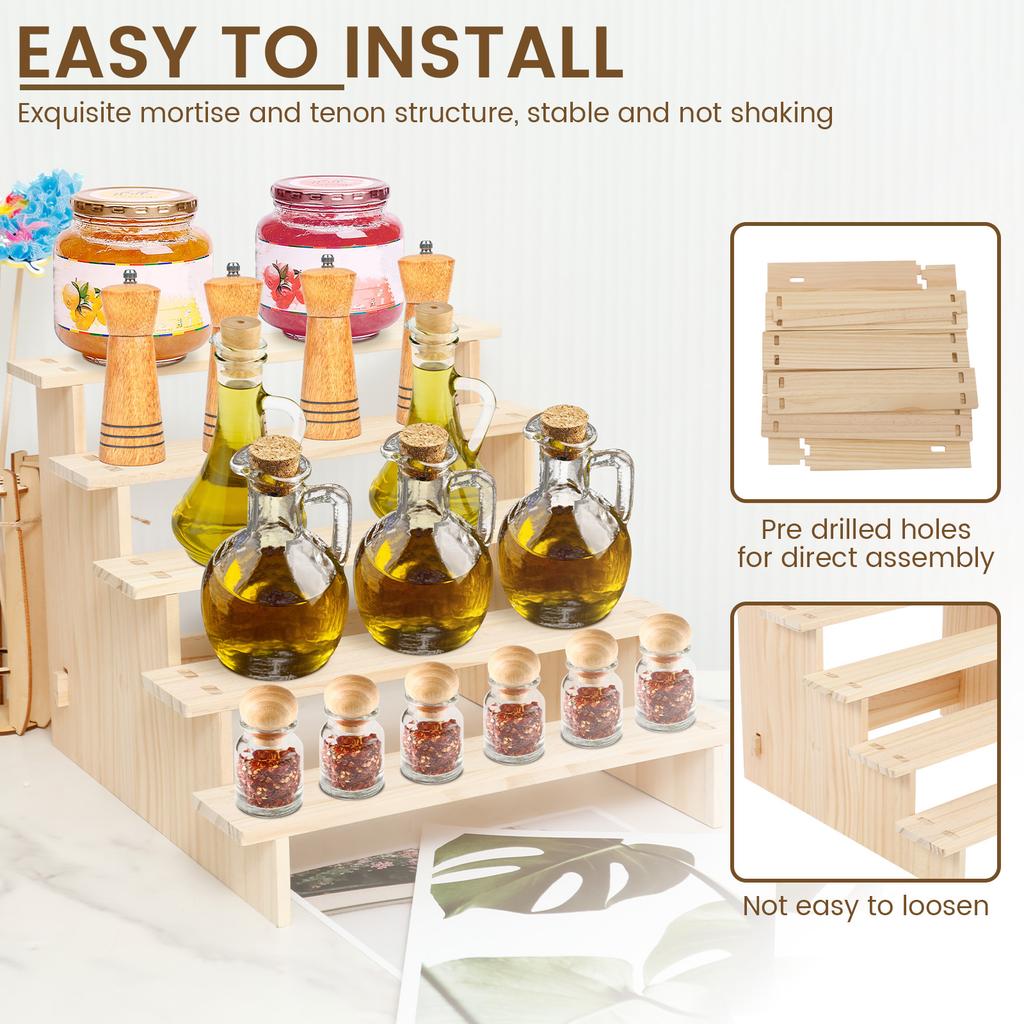 3/4/5 Tiers Wooden Display Stand Riser Perfume Organizer Doll Figure Toy Showcase Dispaly Ladder Shelf Makeup Spice Rack