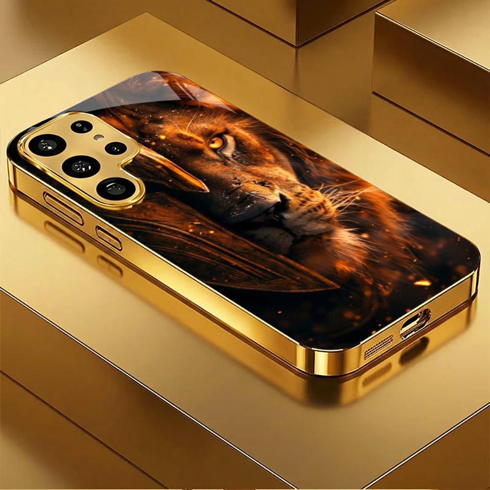 

High-end PhoneCase Luxurious Lion King Electroplating Glass PhoneCase for Samsung Galaxy S26 S25 S24 S23 S22 S21 FE,Ultra,Plus GalaxyS25