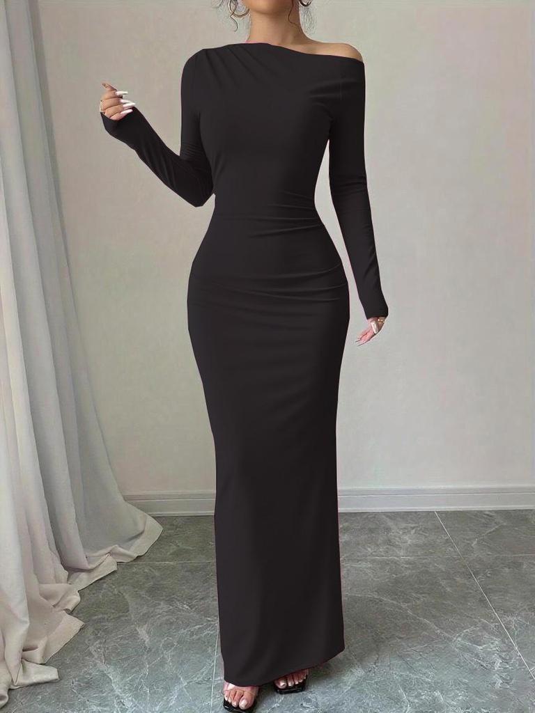 Off-Shoulder Maxi Dress with Asymmetric Neckline and Floral Print, Available In Multiple Colors