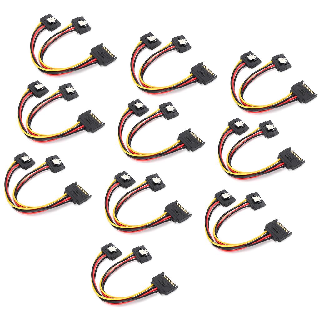 10Pcs SATA Power Adapter 15pin 1 Male to 2 Female Connector Mains Cord for Transfer Data Charge