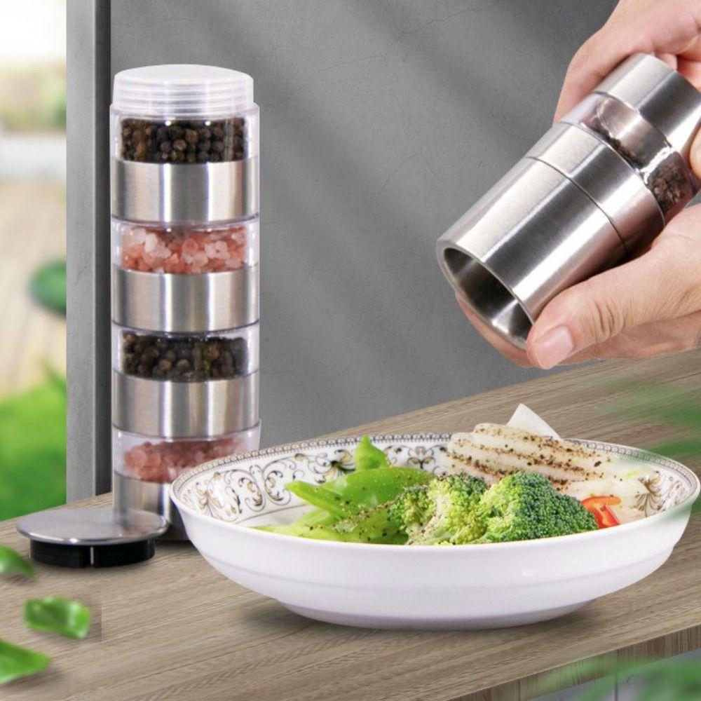 Manual Multi-layer Pepper Grinder Stackable Spice Jars Portable Seasoning Container  Camping