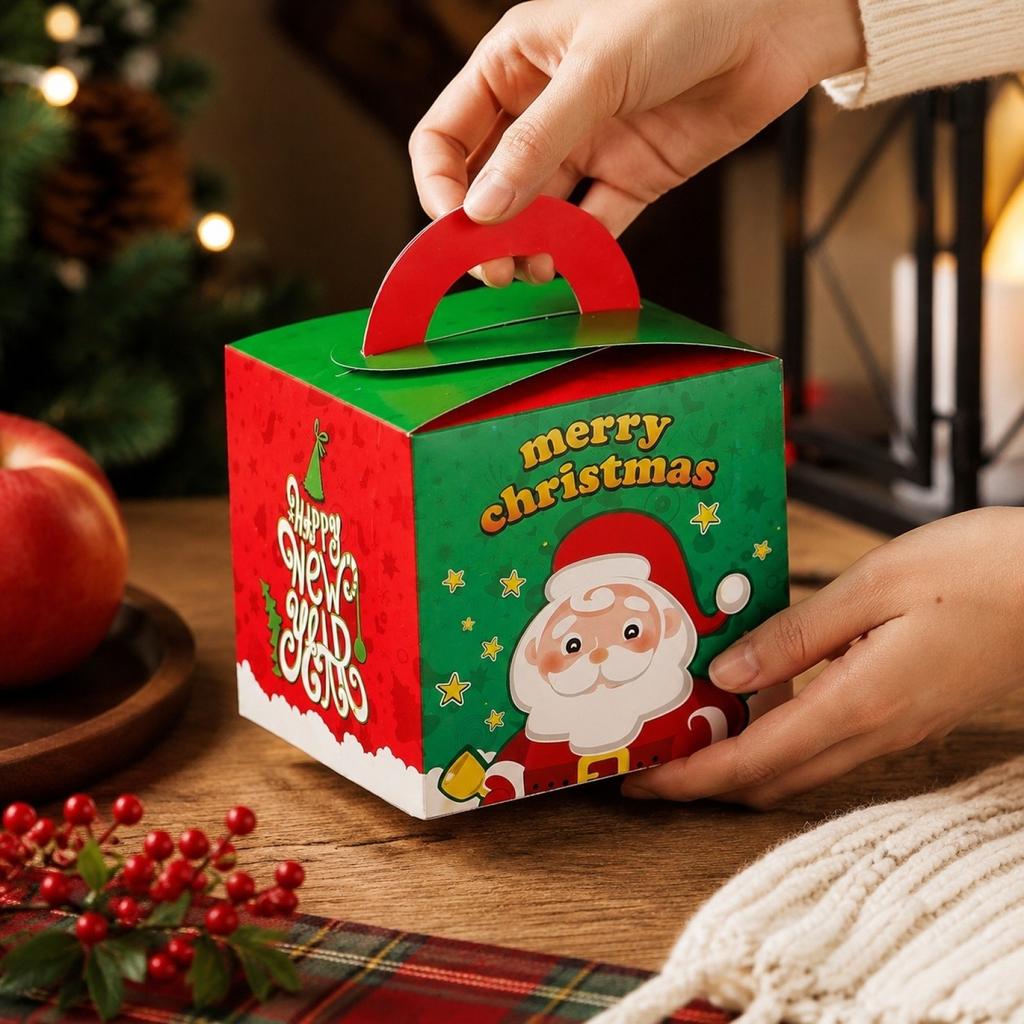 Christmas Gift Box with Handle for Candy, Christmas Eve Treats and Holiday Party Favors