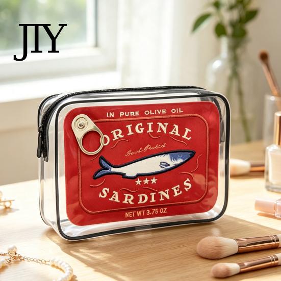 Retro-Fischdosen-Design Kosmetiktasche Sardinen Kosmetiktasche, durchsichtige wasserdichte Tasche, Reißverschluss Transparente Reise-Aufbewahrungstasche Verschluss Toilettenartikel für Damen