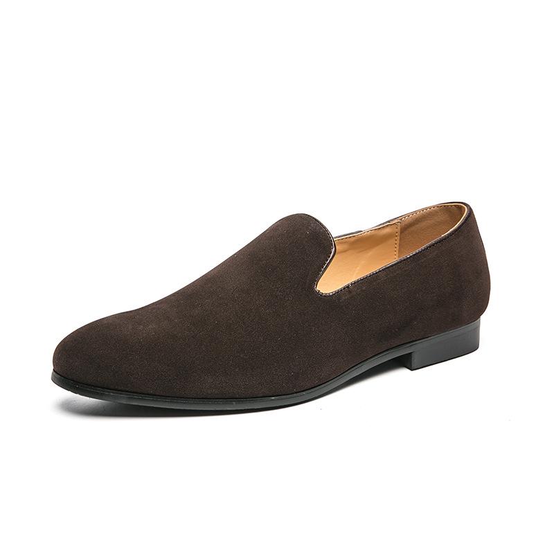 Men s Slip-On Suede Loafers with Hidden Height Boost, British Style Frosted Leather, Pointed Toe. 43 коричневый