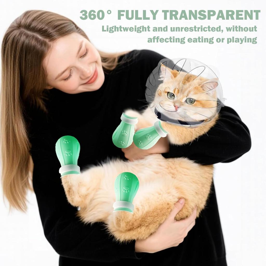 Cat Head Cover,Cat Bubble Muzzle,Cat Helmet for Grooming,Adjustable Hood,Anti-Bite Helmet,with 4 Silicone Paw Shoes,for Pet Bathing Shaving Nail