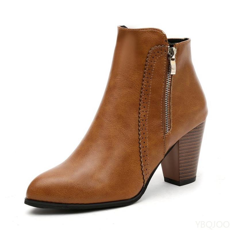 Fashion Short boots women's autumn winter retro thick heel high-heeled side zipper boots large size simple comfortable women's shoes