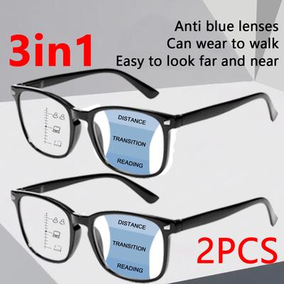 2pcs 3 In 1 Progressive Presbyopic Glasses Men Near and Far Multifocal Reading Glassess Men with Prescription Glasses Man