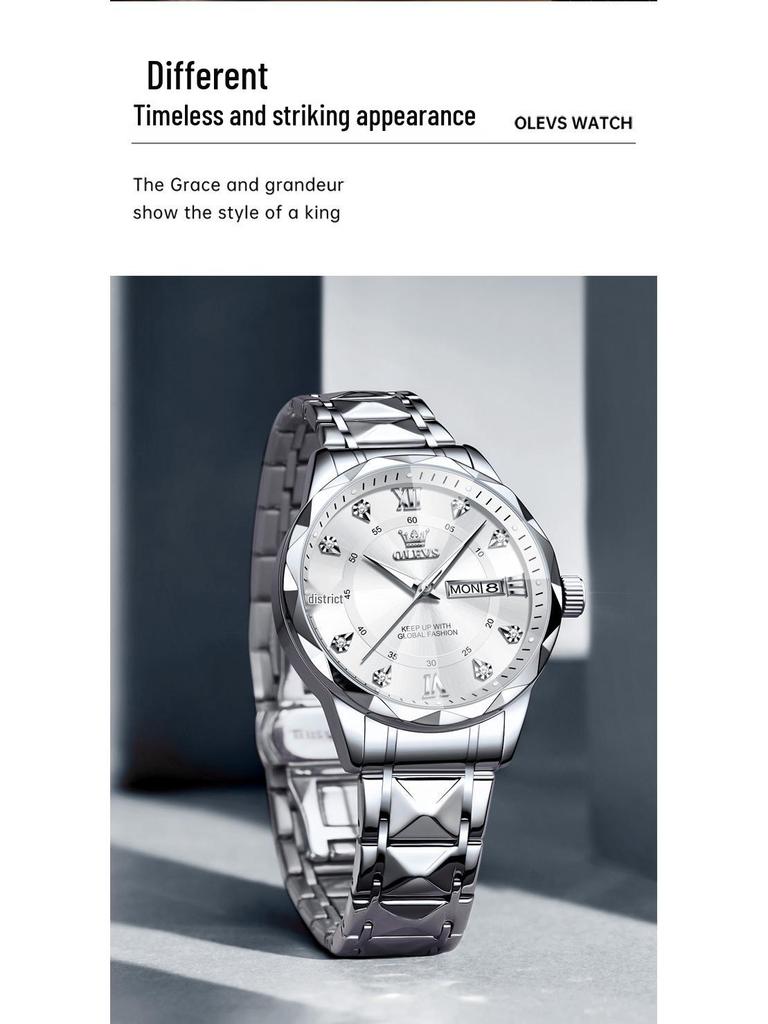 Oulishi 2025 Men's Luminous Waterproof Quartz Watch with Diamond-Shaped Mirror