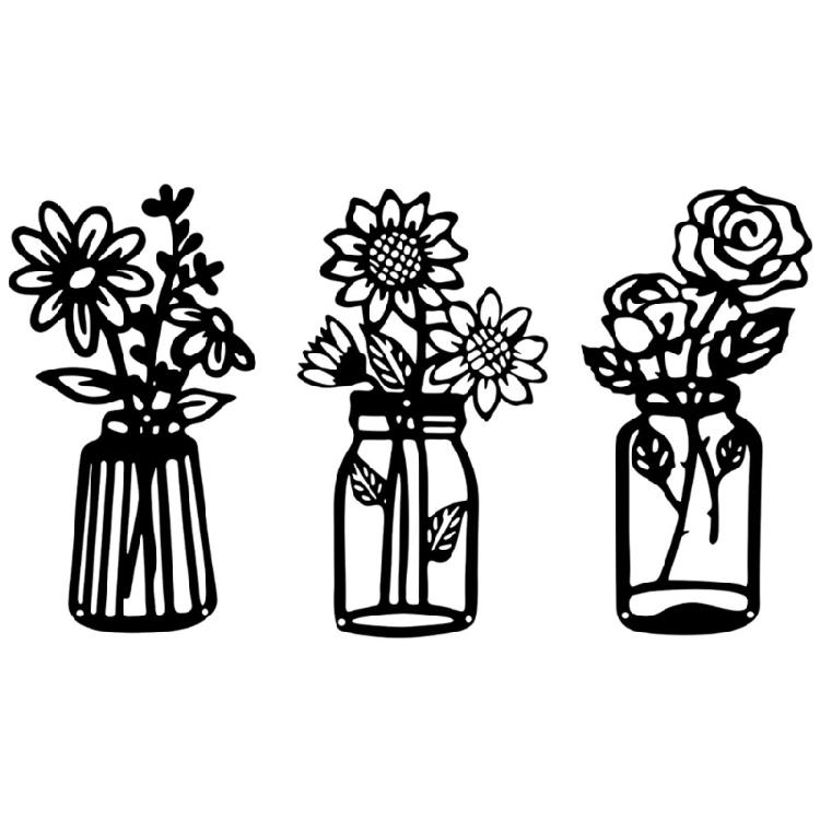 Metal Flower Vase Wall Decorations, Metal Flower Vase Wall Arts Sign Metal Decorations