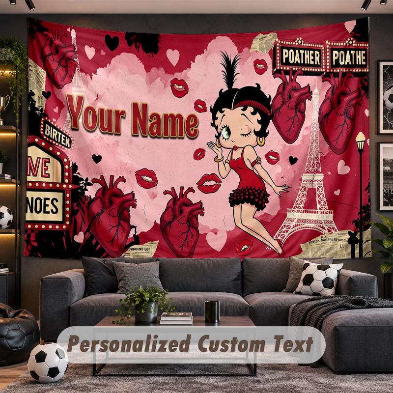 Betty Boop Personalized Tapestry Support Custom Name, Wall Art Home Decoration