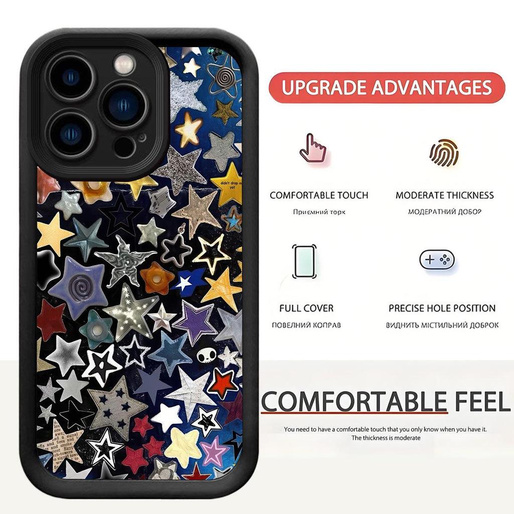 Five-Color Star Stairs iPhone 15/16/17 ProMax Protective Case (Black, New Groove)