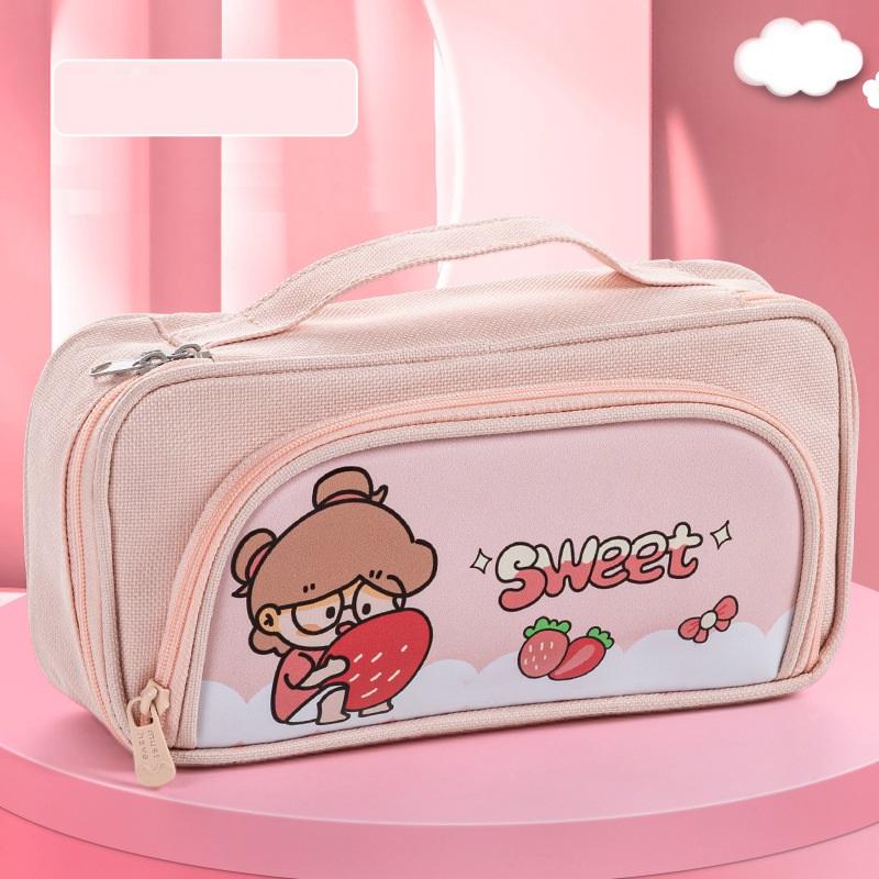 

Сумка-карандаш с мультяшным рисунком, чехол для ручек, кавайная сумка из искусственной кожи и холста с несколькими отделениями, сетчатый карман, сумка для хранения канцелярских принадлежностей