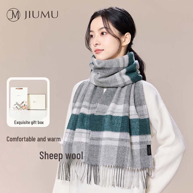 JIUMU Women s Pure Wool Plaid Scarf One Size