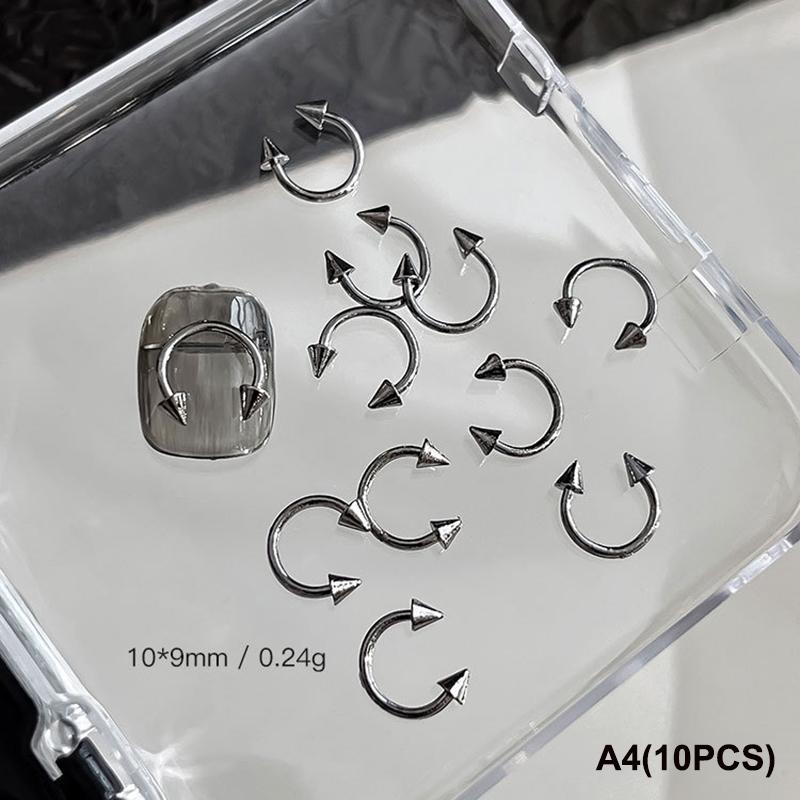10 PCS Mixed Alloy Retro Circle Nails Art Charms 3D Punk Style Black Silver Nail Parts Nail Decoration Manicure Accessoires
