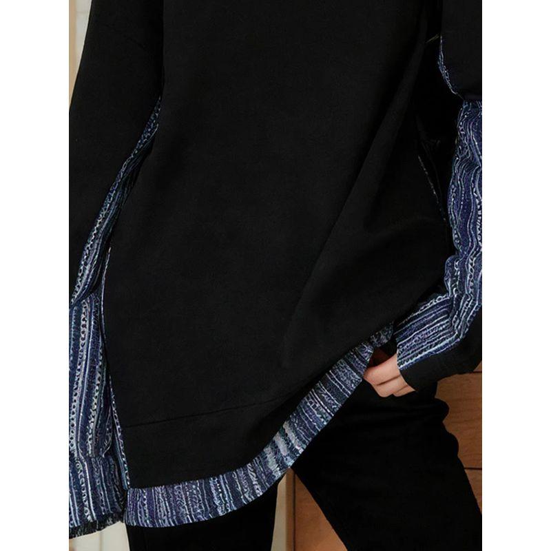 Body Shape, Contrasting Color Patchwork Mid-Length Sweatshirt for Women, New Spring Style, Relaxed and Slimming Top for Slightly Chubby Figures