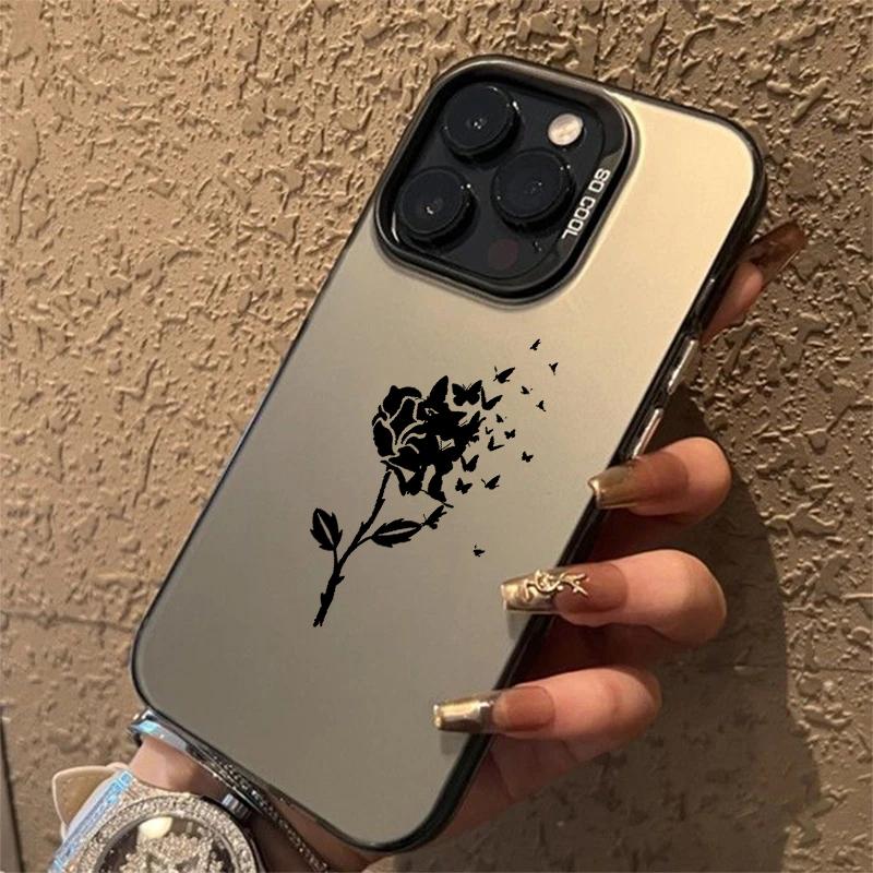 Black Rose with Butterflies Art Phone Case for iPhone 17 16 15 14 13 12 11 Series Pro Max Plus Double Layer Protection