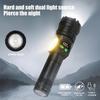 LED Flashlight 5 Lighting Modes COB Red Side Light with Magnet USB Rechargeable Torch Light Built In Battery for Hiking
