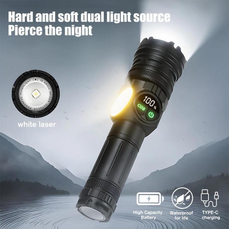 LED Flashlight 5 Lighting Modes COB Red Side Light with Magnet USB Rechargeable Torch Light Built In Battery for Hiking