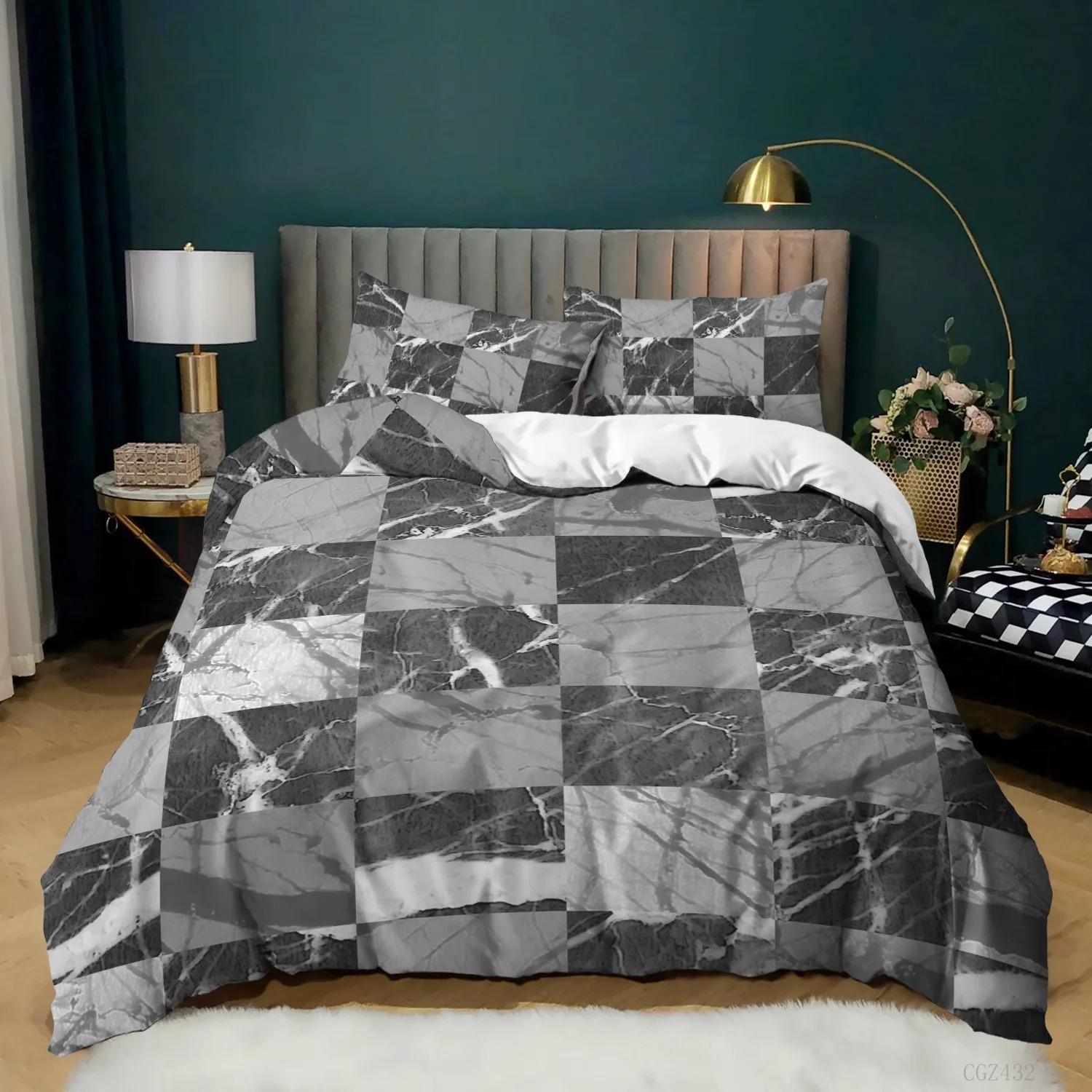 

Premium Black Marble Soft Duvet Cover Set Quen/King/Ful/Twin Sized Dimensions Beding Set Geometric White Marble Warm Comforter Cover For Men Women 120*200cm Single