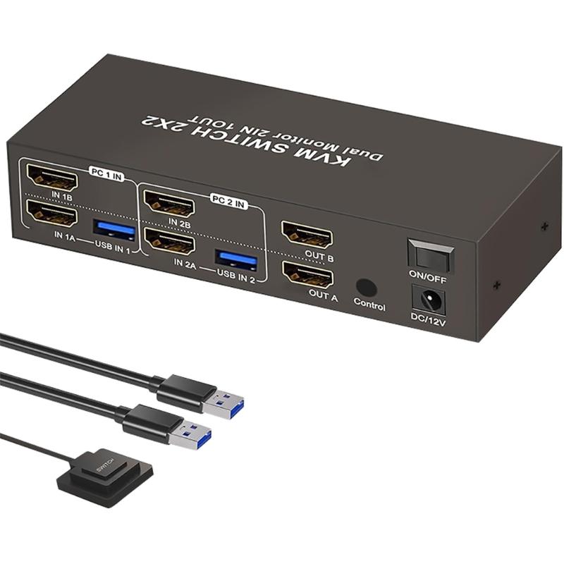 Metal HDTV Switcher For Double Monitors 4 USB3.0 Hubs Seamless Input Switching Enhances Productivity