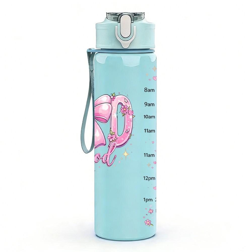 1PC God Is Good Pink Lettering Quote Art 750ml Color Plastic Sports Water Bottle Leakproof Flip Straw Lid Suitable for Sports Office Home Use