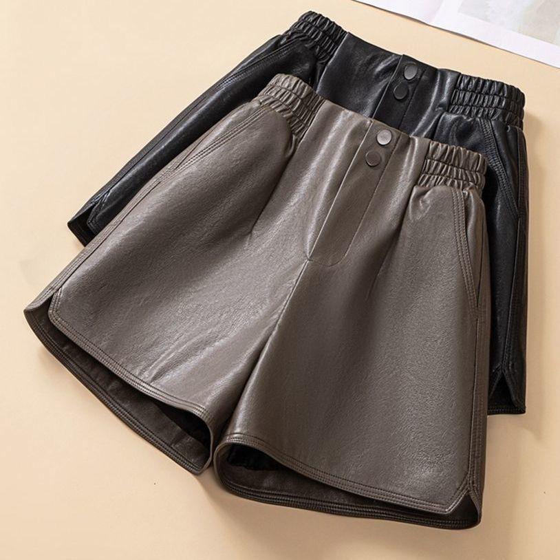 2023 Trendy Women's High Waist PU Leather Shorts - A-line, Loose Fit for Autumn/Winter, Perfect with Boots