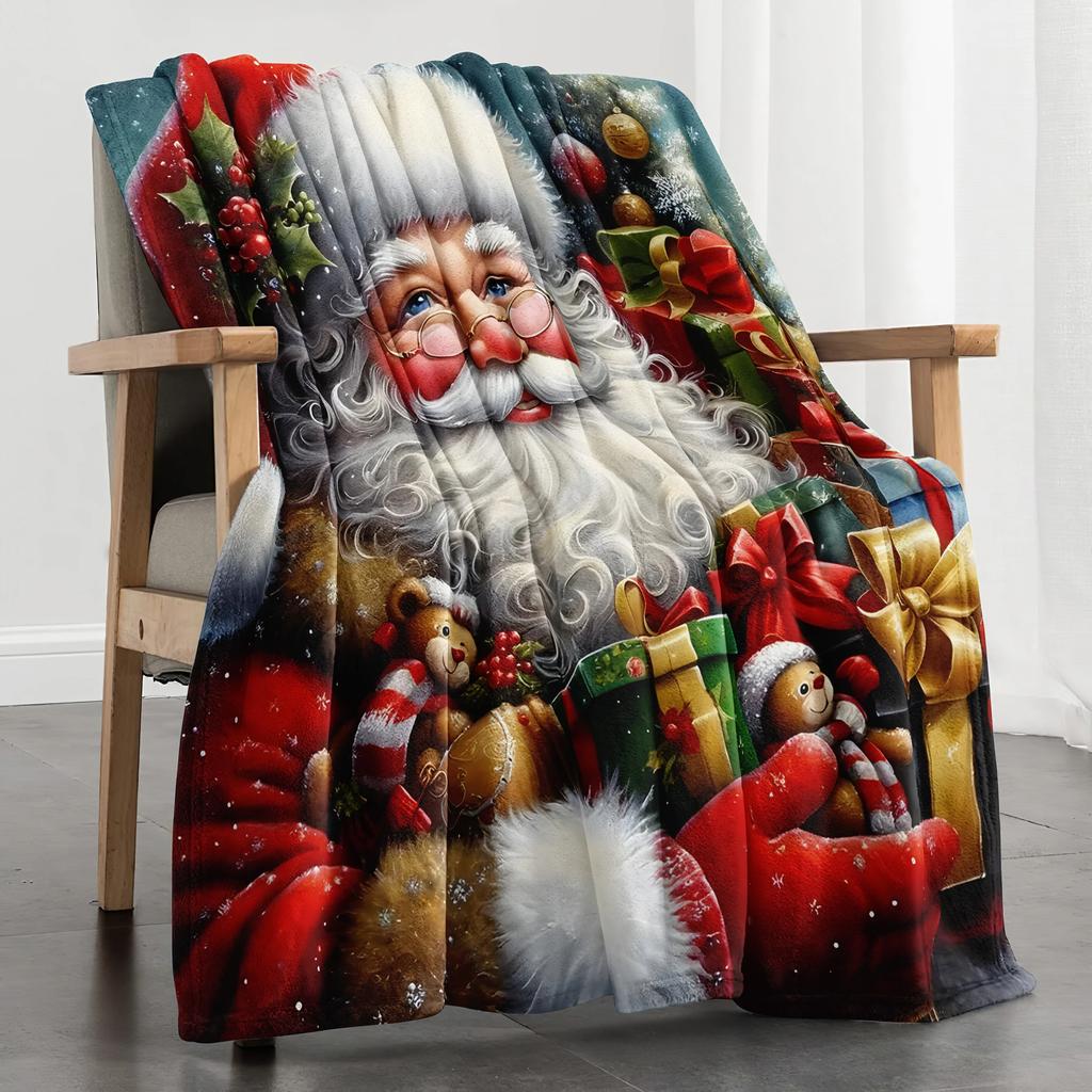 Santa Design Microfiber Blanket – Super Soft Holiday Throw for Bed Sofa, Cozy Winter Warmth Blanket for Home & Camping Use