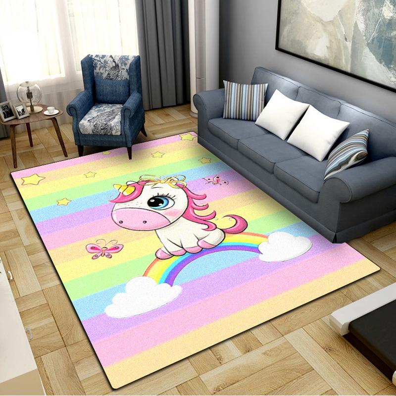 Cartoon Uni-horse Carpet Rug for Living Room Bedroom Home Sofa Decoration,Kids play Non-slip Floor Mat